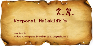 Korponai Malakiás névjegykártya